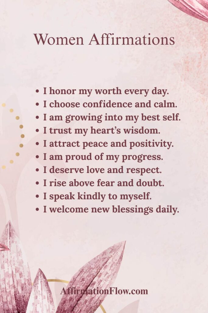 Printable Positive Affirmations for Women AffirmationFlow.com1