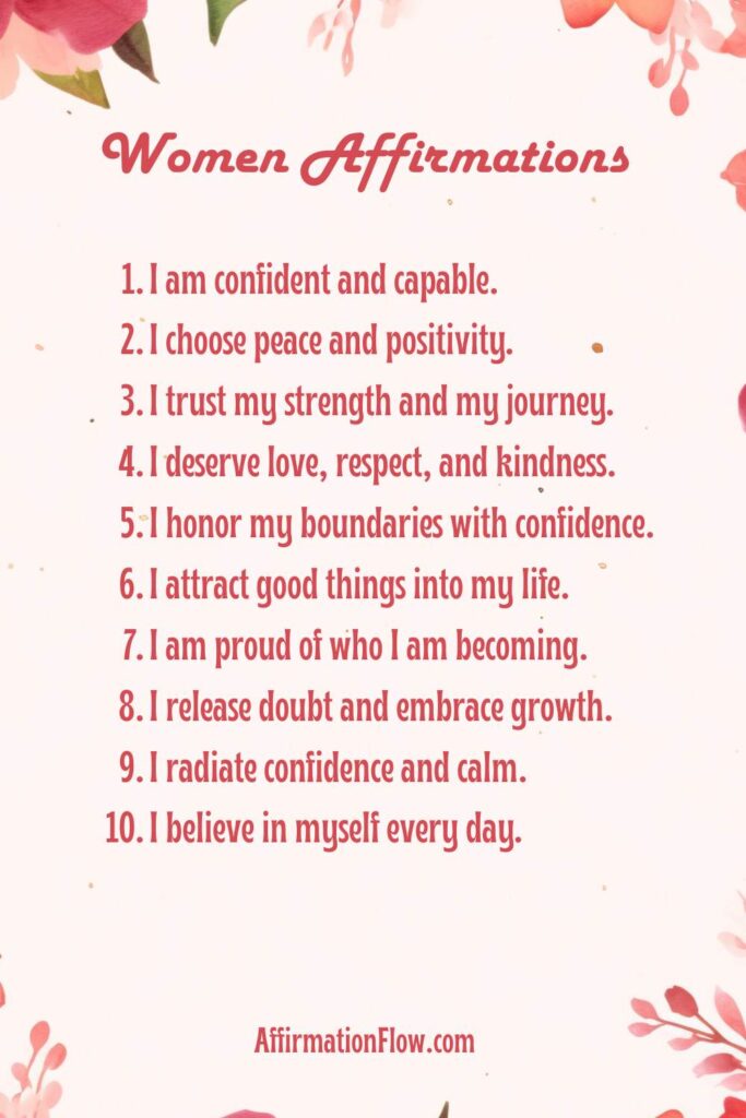 Printable Positive Affirmations for Women AffirmationFlow.com55