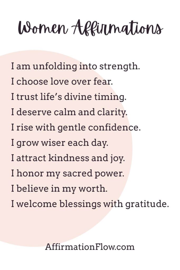 Printable Positive Affirmations for Women AffirmationFlow.com7